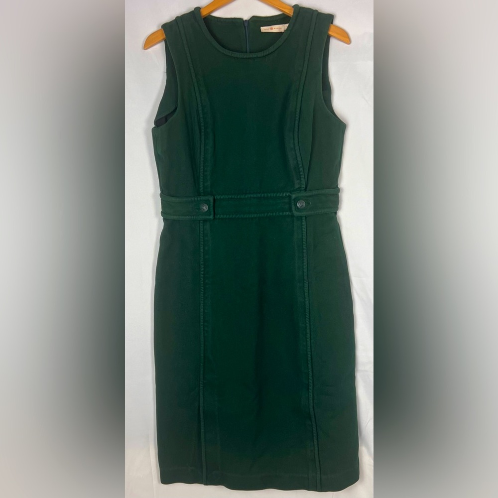 Tory Burch Green Twill Midi Jumper Dress - Picture 6 of 12